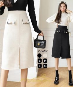 スカート | ロング丈 ミモレ丈 ハイウエスト Aライン レディース エレガント レトロ風 着痩せ 秋冬 スリット 女子会 ビジネス 通勤 OL フォーマル 就活　