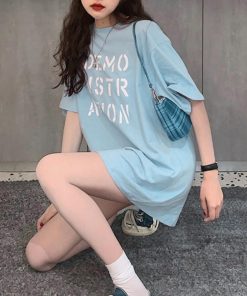 Tシャツ・カットソー | ラウンドネック カットソー 半袖 ロゴｔシャツ ロング トップス 体型カバー レディース 英字プリントtシャツワンピース ゆったり