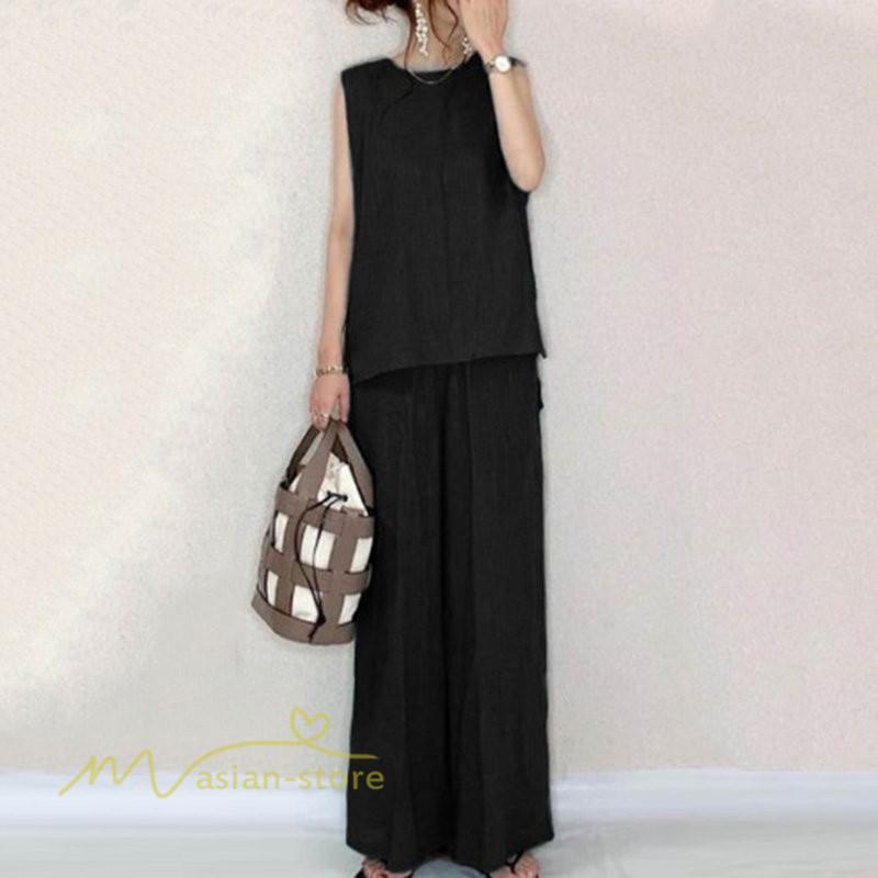 セットアップ | レディース 夏新作 無地 薄手 ワイドパンツ キャミソール ノースリーブ 薄手 上下セット ロングパンツ ガウチョパンツ ルームウェア 可愛い