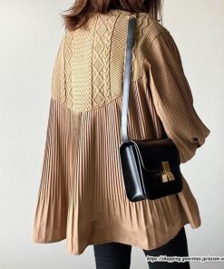 ニット・セーター | 切替ニットセーター レディース トップス プリーツ パフスリーブ ブラウン 長袖 Vネック 切り替え セーター ニット 可愛い おしゃれ感 無地 シャツ フレア