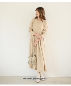 マキシ | ワンピース レディース ウエスト切替 スウェット素材 ロングワンピース タック入 L XL XXL シンプル カジュアル キレイめ 40代 通勤 オシャレ 50代 30代 20代