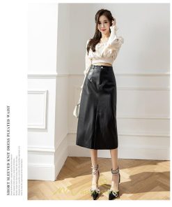 スカート | レザーフレアロング レディース  ボトムス ロングAライン ミモレ丈 かっこいい スリット オシャレ 着痩せ キレイめ