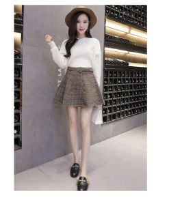 在庫ある | 短納期フレアスカートAラインスカート ミニ丈スカート ハイウエスト 体型カバー 裏地付き ウエストベルト付き チェックスカート 可愛い ラシャスカート 通学通勤