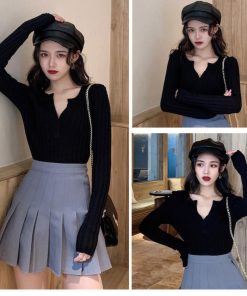 ニット・セーター | 大人可愛い ニットトップス きれいめ シンプル リブニット重ね着 長袖 カットソー Vネック オフィスカジュアル ニットセーター