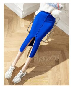 スカート | レディース ロング丈 ミモレ丈 ニット 秋冬 韓国風 スリット ハイウエスト Aライン 着痩せ 小柄 大人可愛い 20代30代40代50代 フェミニン 脚長効果