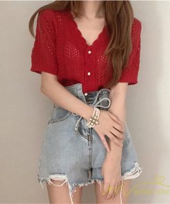 ニット・セーター | カーディガン サマーニット レディース トップス 半袖 ハーフスリーブ Vネック 透かし編み きれいめ ゆったり ニットカーディガン カットソー ショート丈