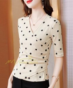 ｔシャツ・カットソー | トップス レディース 春夏 カットソー Tシャツ ドット 無地 Vネック カシュクール インナー 20代30代40代50代 カジュアル 母の日 着痩せ お出かけ エレガント