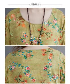 マキシ | ワンピース 大きいサイズ レディース  楽ちん 美人 コットン 夏 秋 新作 ぽっちゃり ゆったり 長袖 お腹 太もも 華奢 花柄 丸首 ポケット 黄色 美脚 着痩せ 通勤