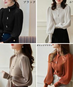 シャツ・ブラウス | バルーン袖 リブニットトップス 韓国風
