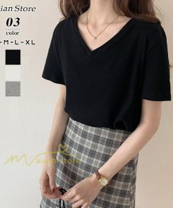 ｔシャツ・カットソー | Tシャツ レディース 春夏 トップス カットソー 半袖 『ゆるっとシンプルVネックTシャツ』 通勤通学 カジュアル 着痩せ 着回し お出かけ 20代30代40代50代 上品