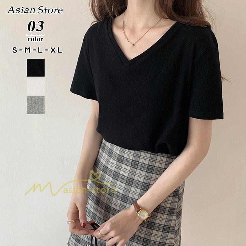 tシャツ・カットソー | Tシャツ レディース 春夏 トップス カットソー 半袖 『ゆるっとシンプルVネックTシャツ』 通勤通学 カジュアル 着痩せ 着回し お出かけ 20代30代40代50代 上品