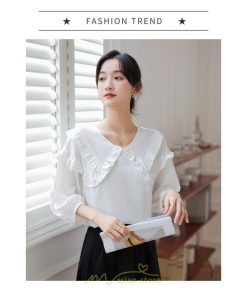 シャツ・ブラウス | トップス ブラウス 七分袖 シャツ きれいめ レディース 夏 白 赤 クルーネック フリル 春夏コーデ オフィス お仕事 通勤 就活 お出かけ ビジネス カジュアル