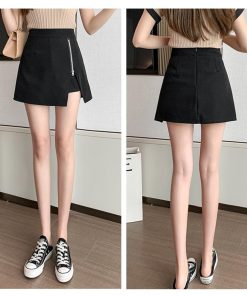 ミニスカート | ハイウエスト 大人可愛い 無地 ボトムス キュロットスカート レディース ショーパン 台形スカート スカート風