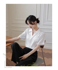 シャツ・ブラウス | シャツ ブラウス レディース 半袖 白 オフィス ビジネス 事務服 制服 リクルート おしゃれ 無地 開襟 日常 柔らかい 胸ポケット フランス風 夏コーデ お出かけ