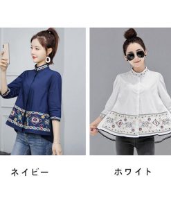 シャツ・ブラウス | シャツ ブラウス レデイース 刺繍 花柄 トップス ファッション シンプル デイリーコーデ エスニック トレンド お出かけ フェミニン エレガント カジュアル
