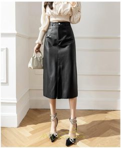 スカート | レザーフレアロング レディース  ボトムス ロングAライン ミモレ丈 かっこいい スリット オシャレ 着痩せ キレイめ