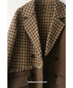 コート・ジャケット | テーラードジャケット レディース コート アウター 長袖 ミディアム丈 羽織り 春 秋 冬 切り替え チェック柄 カジュアル ダブルブレスト 着痩せ ラシャ 韓国風