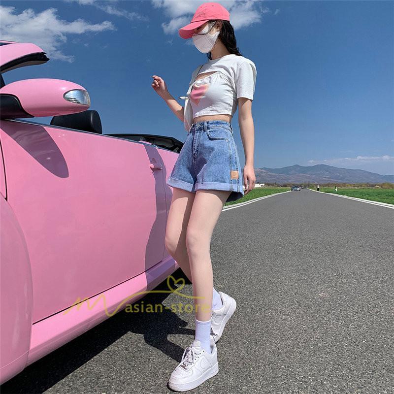 ショートパンツ | ゆったり Aライン デニム デニムパンツ ショートデニム ショーパン 短パン レディース ショート丈 ボトムス ロールアップショートパンツ パンツ