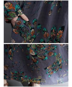 マキシ | ワンピース レディース 長袖 ロング カジュアル 花柄プリント 大きいサイズ  ぽっちゃり 着痩せ 上品 新作 丸首 秋 Aライン 夏 20代30代40代50代 レトロ風