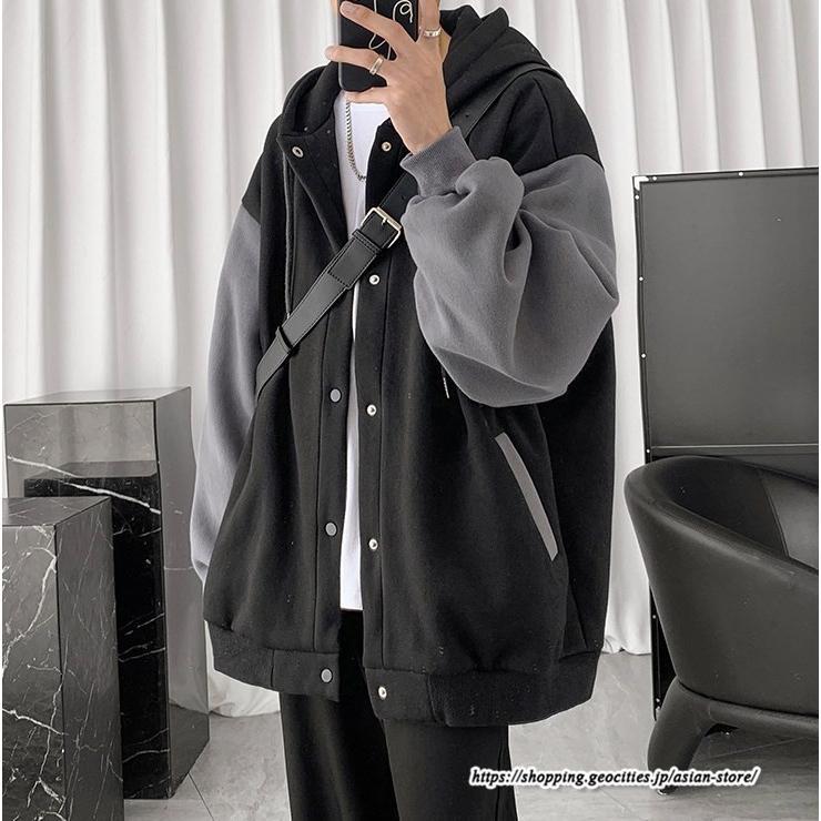 パーカー ジャケット コート | パーカー メンズ カーディガン 長袖 アウター トップス ジャケット 羽織り ボタン ドッキング ポケット フード付き パーカ ボリューム袖 ゆったり 秋物 秋冬