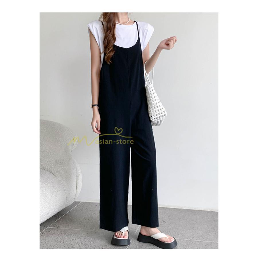 オーバーオール サロペット | サロペット オーバーオール オールインワン ワイドパンツ レディース 無地 キャミ ガウチョ 20代30代40代 着痩せ 可愛い 送料無料 ワイドサロペット