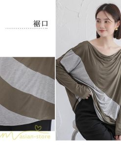 ｔシャツ・カットソー | カットソー レディース 長袖tシャツ シンプル ゆったり 着痩せ 体型カバー 長袖 秋コーデ ボートネック 切り替え 大人 Tシャツ 大人 カジュアル フリーサイズ