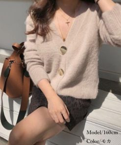 ニット・セーター | 韓国風 ニットトップス セーター 長袖 シャギーニットカーディガン レディース ふわふわ 秋冬 モヘアニット 羽織り 無地