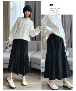 スカート | マタニティレディース 着痩せ リブニット 無地 マタニティウェア ウエスト調整 産前 産後 妊婦着 ハイウエスト 妊婦服 カジュアル Aライン