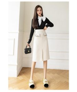 スカート | ロング丈 ミモレ丈 ハイウエスト Aライン レディース エレガント レトロ風 着痩せ 秋冬 スリット 女子会 ビジネス 通勤 OL フォーマル 就活　