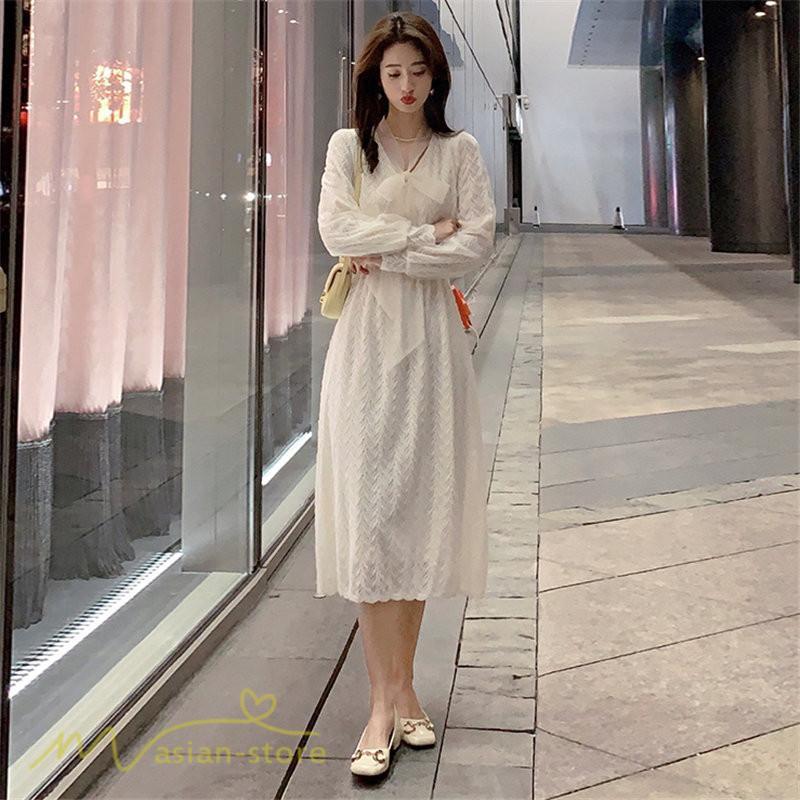 ミディアム | ワンピース レディース Aラインワンピース 着痩せ 上品 長袖ワンピース 春 秋 新作 スプリングワンピース 韓国風 20代 40代 お出かけ ゆったり 通学 30代 通勤