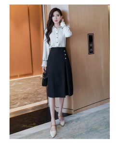 スカート | Aラインタイトビジネスフォーマル OL オフィス 黒ハイウエスト エレガント 着痩せ ヒップアップ シルエット