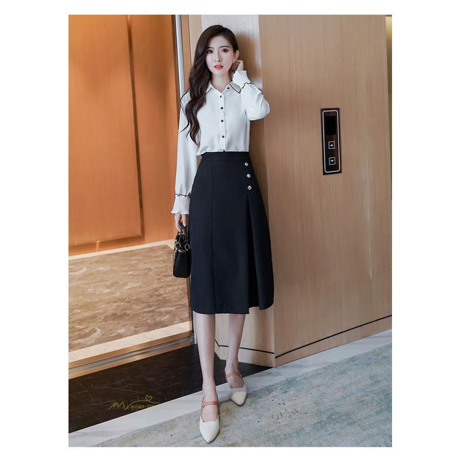 スカート | Aラインタイトビジネスフォーマル OL オフィス 黒ハイウエスト エレガント 着痩せ ヒップアップ シルエット