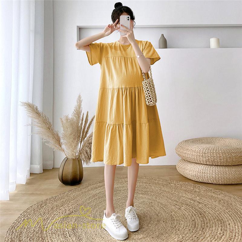 ワンピース | マタニティレディース 着痩せ 無地 ゆる上品 半袖 大きいサイズ 韓国風 Aライン マタニティウェア サマー妊婦服