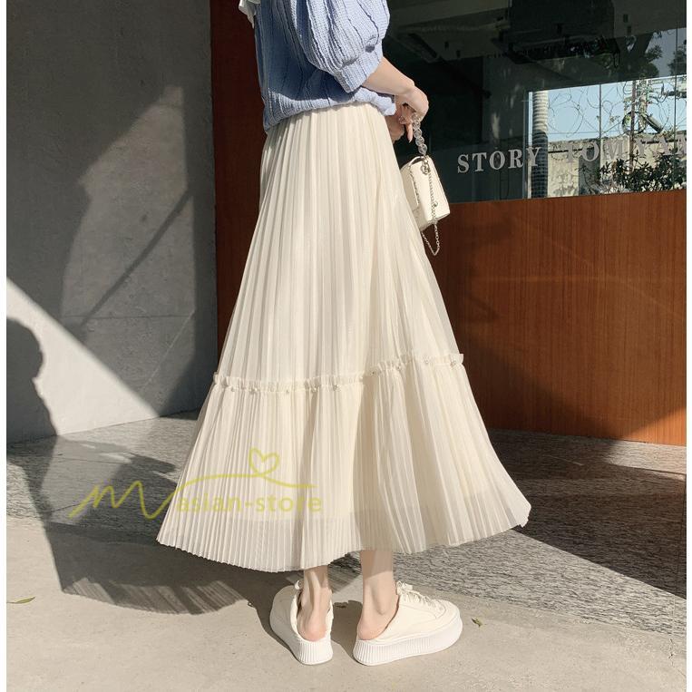 スカート | レディース チュール春夏 コーデ ウエストゴム ロングフレア着痩せ 通勤 マキシ カジュアル 20代30代40代50代 プリーツ