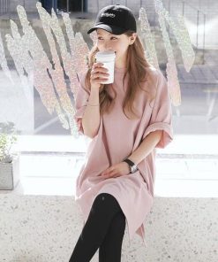 ｔシャツ・カットソー | 大きめTシャツ レディース 夏物 半袖 五分袖 カットソー ロングｔ ワンピース 無地 プルオーバー 白 黒 ルームウェア ゆったり Tシャツ 可愛い お出かけ 綿