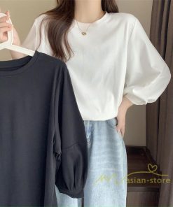 ｔシャツ・カットソー | 7分袖Tシャツ レディース Tシャツ 夏服 秋物 夏秋物 トップス 夏秋服 パフスリーブ ゆったり 無地 丸首 秋コーデ 春夏秋 可愛い 20代30代 40代50代 夏コーデ