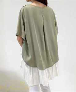 シャツ・ブラウス | ブラウス 夏服 レディース 半袖 五分袖 トップス 切り替え フェイク シフォン 涼感 通気性 無地 可愛い 女っぽい ゆったり 50代60代 大人 揺れる 30代40代