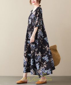 マキシ | マキシワンピース レディース リゾートワンピース 半袖 マキシワンピース ロングワンピース 春夏 黒 旅行用 着痩せ 丸首 体型カバー サイドポケット ぽっちゃり