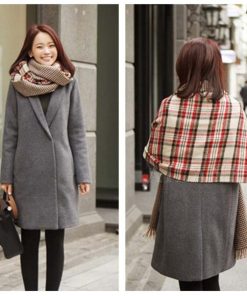 マフラー | チェック リバーシブル フリンジ付きストール 大判 厚手 肩掛け