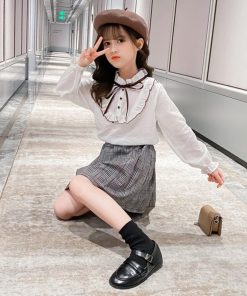 （子供）その他 | 秋冬 カジュアル スカート 2点セット セットアップ ミニチェック柄スカート 通学着 おしゃれ 女の子 長袖 小学生 シャツ キッズ