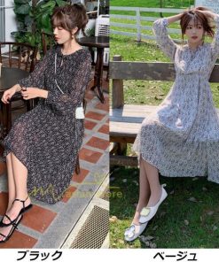 マキシ | ワンピース レディース 大人 ワンピ 花柄 夏秋 Vネック カジュアルワンピ 着やせ きれいめ ミモレ丈 カジュアル エレガント お出かけ 20代30代40代 通勤通学