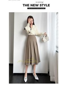 スカート | ハイウエスト ロングレトロ Aライン女性 マキシ丈ボトムス 春秋夏 お洒落 通勤 エレガント プリーツ20代30代40代