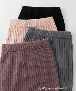 スカート | ニットストレッチレディース 秋冬 ロング丈 ミモレ丈 後ろスリット入れ タイトウエストゴム スリム リブニット 大人