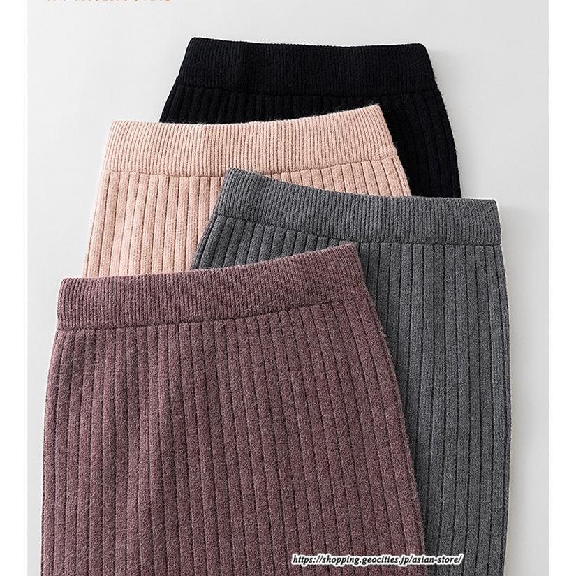 スカート | ニットストレッチレディース 秋冬 ロング丈 ミモレ丈 後ろスリット入れ タイトウエストゴム スリム リブニット 大人