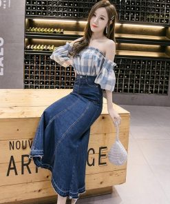 スカート | デニムマーメイド ハイウエスト デイリーコーデ フェミニン ボトムス ロング丈 タイトプリーツフレア フリルスタイリッシュ