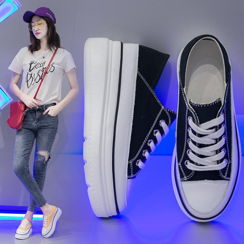 スニーカー | 厚底シューズ キャンバス厚底レディース レースアップ ラウンドトゥ 滑り止めソール ウォーキングシューズ スニーカー スポーツ