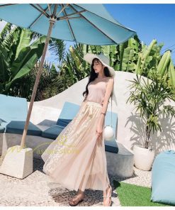 スカート | フレア チュールレディース ロングウエストゴム 春夏 リボン マキシ ドッキング 20代30代40代 着痩せ カジュアル お出かけ