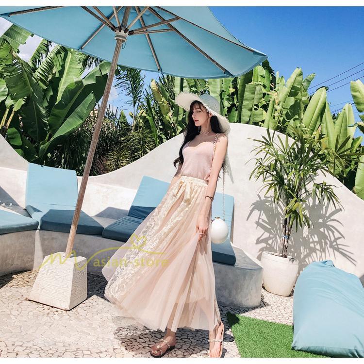 スカート | フレア チュールレディース ロングウエストゴム 春夏 リボン マキシ ドッキング 20代30代40代 着痩せ カジュアル お出かけ