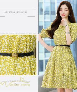 ミディアム | Aラインワンピース 膝丈 花柄 ワンピース ミディアムワンピース 5分袖 韓国風 エレガント カジュアルワンピース サマーワンピース 通勤通学 上品 おしゃれ 上品