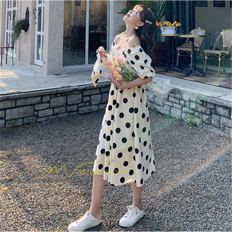 マキシ | ワンピース レディース チュニック 半袖 楽ちん 大きいサイズ 体型カバー ドット柄 カジュアル お出かけ ファッション 着痩せ 20代30代40代 エレガント 夏物